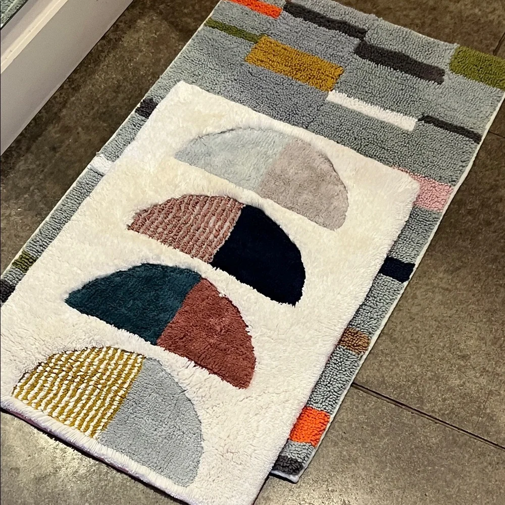 West Elm Cream and Multi-Color Geometric Door Mat 17x25 - Picture 1 of 15